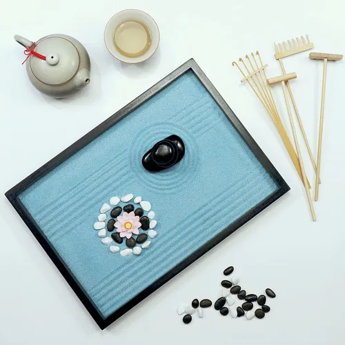 Vista 5 de Oasis of Calm - Kit de jardín zen de 11 x 8 pulgadas, hermoso juego de regalos de meditación de decoración japonesa de primera calidad, accesorios