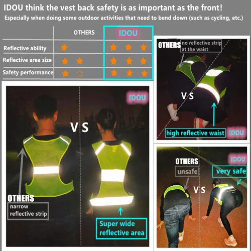 Vista 6 de Chaleco reflectante de seguridad para correr con bolsillo para correr, andar en bicicleta Paquete de 2 amarillo neón
