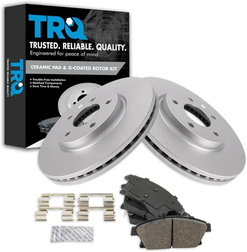 Vista 41 de TRQ Juego de pastillas de freno delantero y rotores con revestimiento de cerámica compatible con Jeep Compass Patriot 2017