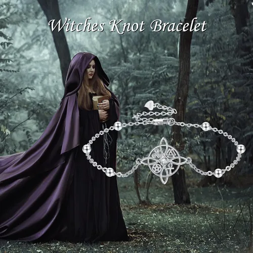 Vista 6 de YAFEINI Nudo de Bruja Plata 925 Pulsera de Nudo de Bruja Original de Plata de Ley Celta Pulsera de Bruja para Mujer Regalos de Bruja