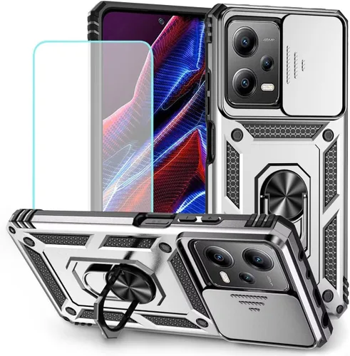Vista 9 de Funda para Redmi Note 12 Pro, Poco X5 Pro con protector de pantalla de vidrio templado y cubierta de cámara deslizante, cubierta magnética