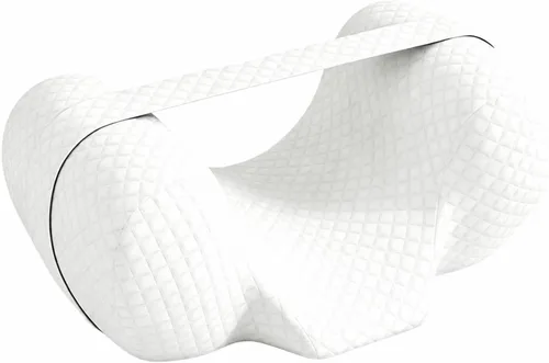 Vista 10 de Pillow Neck Support Pressure-Relieving, Memory Foam Pillow with Strap, Supportive, for Bed, Blue White