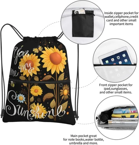 Vista 4 de Gocerktr You are My Sunshine Sunflower Bolsa impermeable con cordón para gimnasio, mochila deportiva para hombres y mujeres, You Are My Sunshine
