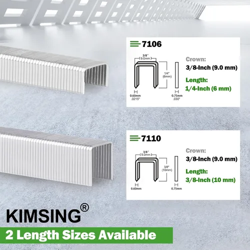 Vista 5 de Kimsing - Grapas de tapicería galvanizadas calibre 22, serie 71, corona de 3/8 pulgadas de longitud de la pierna, 10,000 grapas de alambre fino