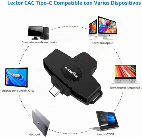 Vista 4 de USB C DOD Militar USB Acceso Común CAC Lector de Tarjetas Inteligentes y Lector de Tarjetas SIM ID CAC Lector de Tarjetas Compatible con Mac