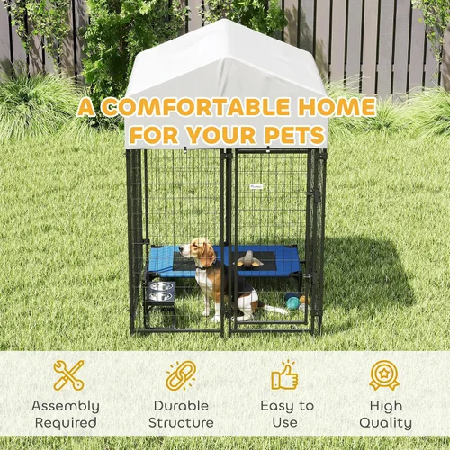 Vista 6 de PawHut Perrera para Perros al Aire Libre con Techo, 4' x 4' x 6' Recinto de Juegos para Perros de Alambre Soldado Resistente con Cerradura a Prueba