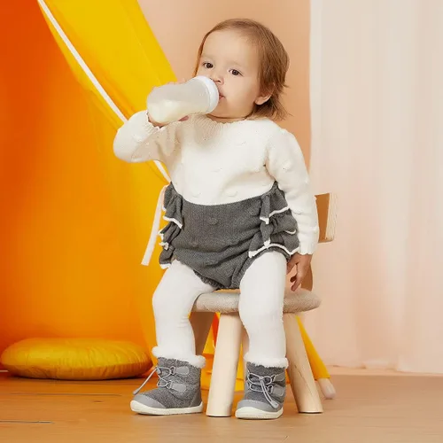 Vista 2 de BMCiTYBM Botas de nieve para bebés y niños pequeños, zapatos de invierno para niños y niñas, zapatos de bebé de piel sintética para clima frío
