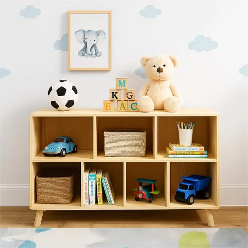 Vista 12 de Estantería infantil con 3 cajones de tela plegables, organizador de almacenamiento de juguetes con múltiples estantes para niñas y niños, habitación