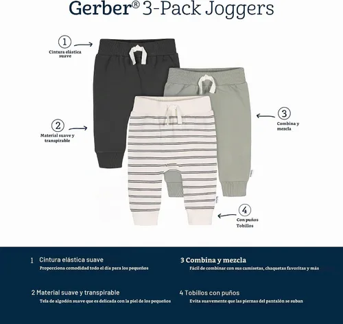 Vista 6 de Gerber Paquete de 3 pantalones deportivos para bebés y niños pequeños Aventura acogedora