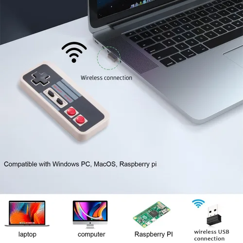 Vista 3 de KIWITATA 2X Wireless Nes USB Controller for PC Gamings, 2.4ghz Wireless USB Remote N-E-S Emulated Game Pad Controller for Windows XP 7 8 11 & MAC &
