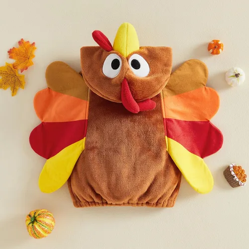 Vista 6 de Honganda Chaleco de pavo con capucha para niños y niñas Marrón