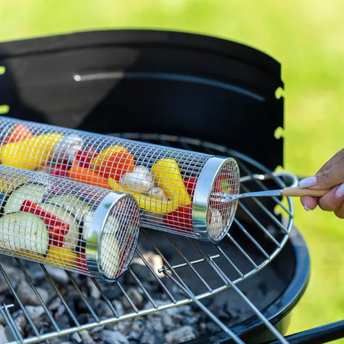 Vista 6 de MODAURA 2 piezas de cestas de parrilla enrollables para parrilla al aire libre, accesorios para Big Green Egg - El set incluye tenedor, gancho