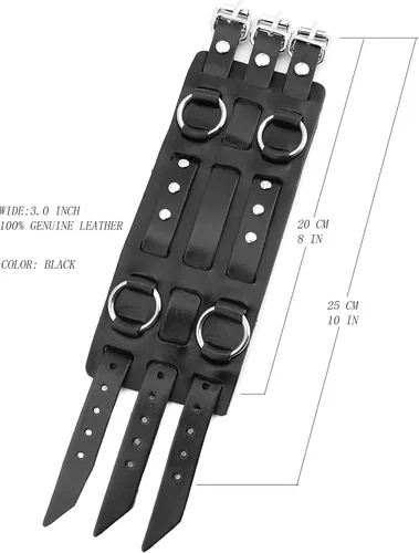 Vista 6 de HZMAN Anillo de aleación para hombre, pulsera de cuero genuino, tono plateado, ajustable