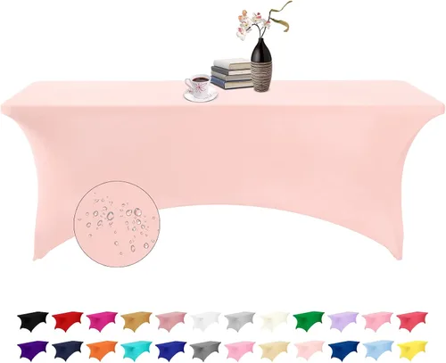 Vista 12 de Paquete de 2 fundas de mesa de elastano impermeables para mesas rectangulares, 6 pies, negras, elásticas, resistentes a manchas, para todas