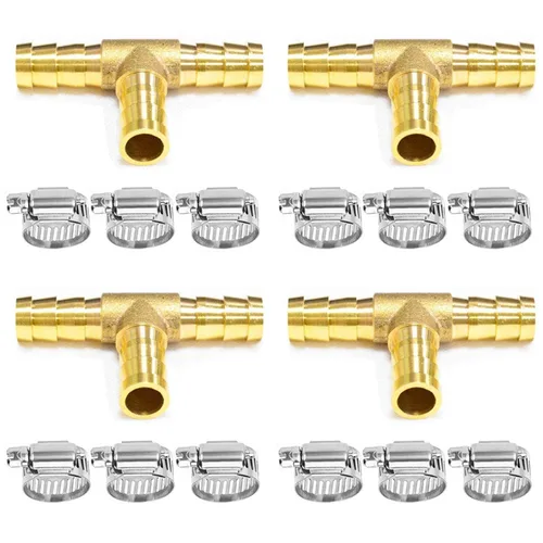 Vista 8 de Da by 3 unids 1/2" (12.5mm) Barb Splicer Mender Hose Latón Barb Fitting con 6 abrazaderas de tubo de acero inoxidable para agua/combustible/aire