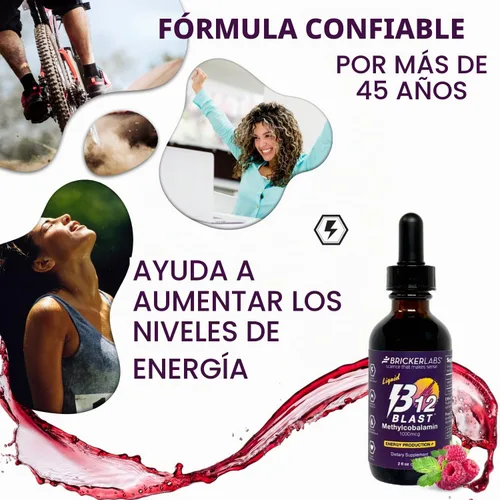 Vista 3 de Bricker Labs B12 Blast Metilcobalamina 1000mcg, vitaminas energéticas líquidas sublinguales de gran sabor - Vitaminas B12 veganas, energía sostenida