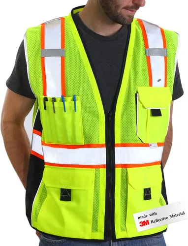 Vista 7 de Dib Safety Heavy Duty Safety Vest Reflective with Pockets Made with 3M tape Negro