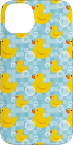 Vista 15 de Funda de goma amarilla para iPhone 16 con patrón de patos y patos