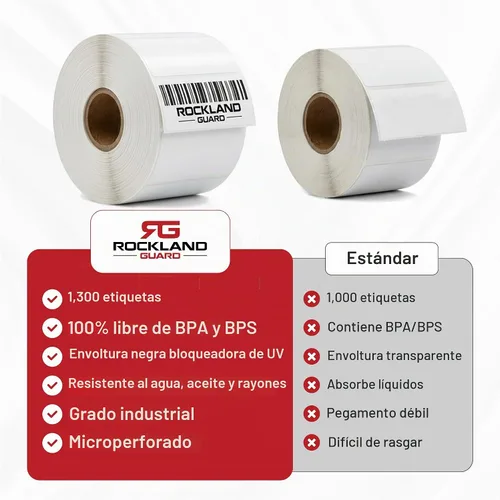 Vista 6 de Rockland Guard Etiquetas térmicas directas de 3 x 1 pulgada (1,300/rollo) - Etiquetas de código de barras FNSKU de Logística de Amazon, etiquetas