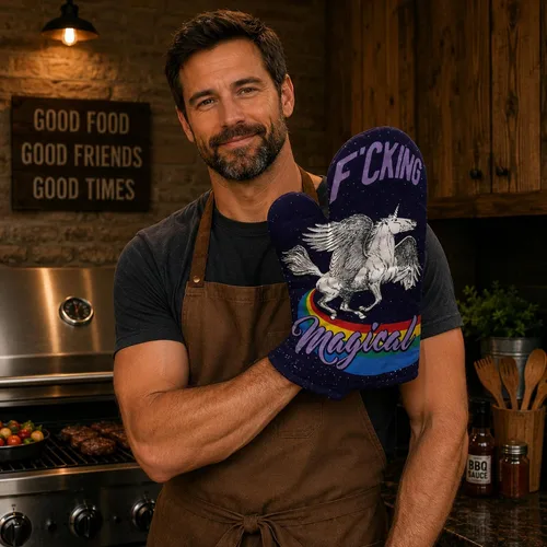 Vista 4 de Crazy Dog T-Shirts Fcking - Guante mágico para horno, divertido y mítico unicornio caballo de cocina, divertido diseño gráfico, utensilios de cocina