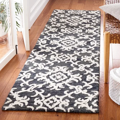 Vista 28 de SAFAVIEH Blossom Collection BLM104A - Alfombra decorativa de lana de alta calidad, hecha a mano, 2 x 3 pies, color gris/marfil