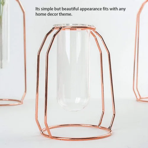 Vista 6 de Fydun Transparent Hydroponic Plant Vase Flowerpot Desktop Home Decoration Gold Wide Range of Uses (Rose Gold)