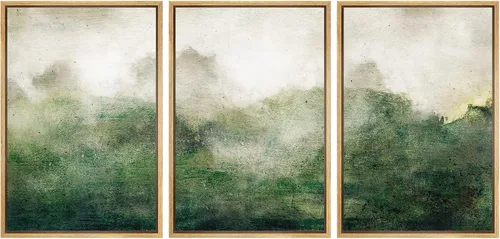 Vista 375 de SIGNFORD - Set de obras de arte en lienzo enmarcado para pared, ilustraciones abstractas de neblina del desierto en tonos neutros beige y marrón
