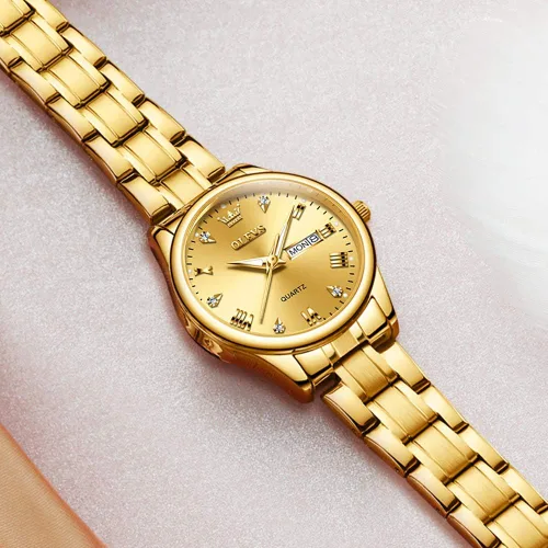 Vista 6 de OLEVS Reloj de pulsera para mujer clásico elegante con diamantes dorados de acero inoxidable impermeable para día