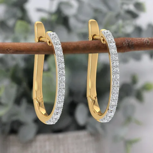 Vista 4 de Aretes de aro de oro de 14 quilates con diamantes (0.40 quilates) - Certificado IGI