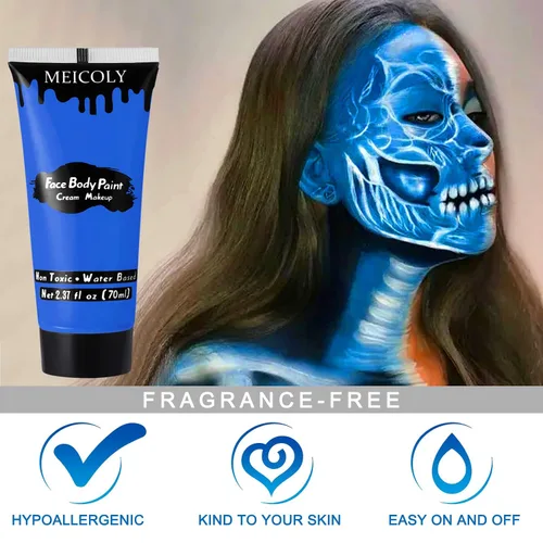 Vista 4 de MEICOLY Pintura facial y corporal en crema azul real, tubo grande de 2.37 oz a base de agua, pintura corporal completa para adultos y niños, tubo