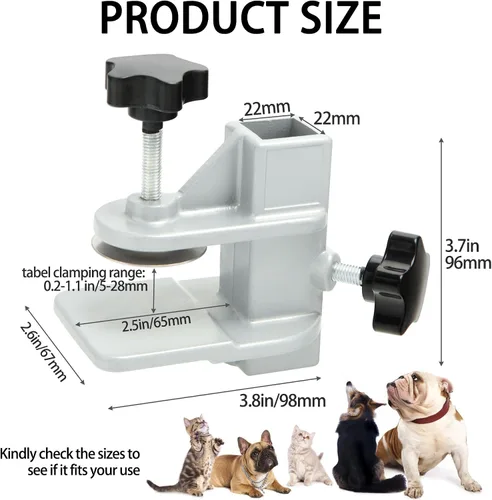 Vista 2 de Abrazadera de metal para brazos de mesa de aseo para mascotas, aleación de aluminio resistente, soporte de corte de pelo para perros y gatos