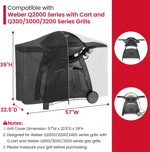 Vista 2 de Unicook Funda para parrilla compatible con Weber Q2000 Q300 Q3000 Q3200 Series con carro, en comparación con Weber 7112, resistente al agua