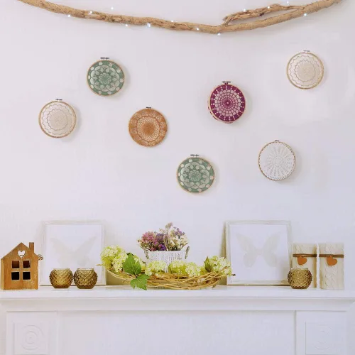 Vista 8 de Caydo 24 aros de bordado de 4 pulgadas a granel al por mayor de punto de cruz para bordado, artesanía de arte, costura práctica y decoración
