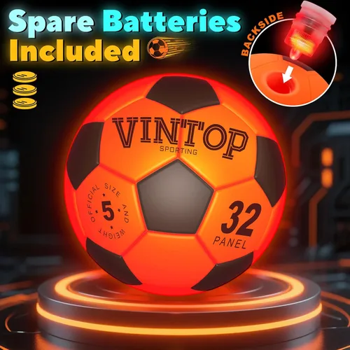 Vista 3 de VINTOP Balón de fútbol iluminado para niños que brilla en la oscuridad, no 5 con bomba, deportes y actividades al aire libre con luz LED, ideas