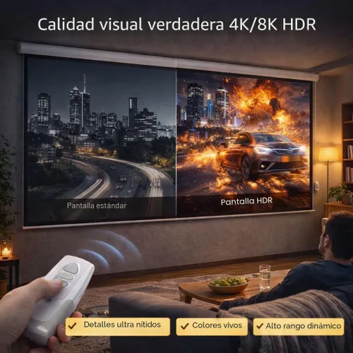 Vista 5 de Pantalla de proyector motorizada con control remoto, pantalla de proyección portátil de bloqueo automático 4:3 de 100 pulgadas, pantalla