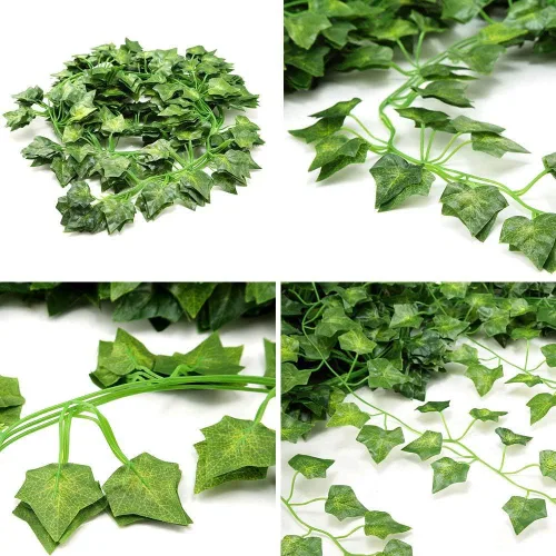 Vista 4 de Paquete de 12 enredaderas falsas para decoración de habitación, guirnalda de hiedra artificial con clip, flores verdes, plantas colgantes, hojas