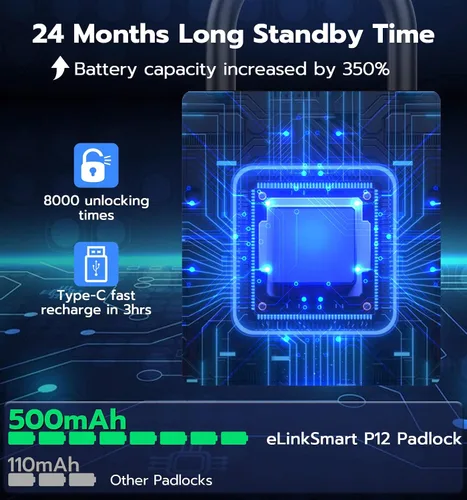 Vista 6 de eLinkSmart Candado inteligente resistente con llave, bloqueo de almohadilla con teclado de código, resistente a la intemperie, Bluetooth RFID