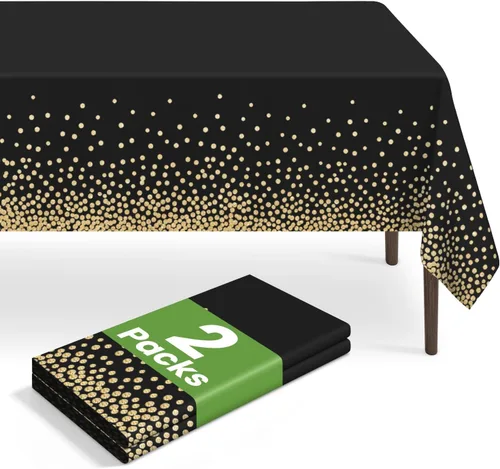 Vista 84 de Paquete de 2 manteles rectangulares desechables color negro, manteles de plástico negro para fiestas, 54 x 108 pulgadas, mantel de campamento