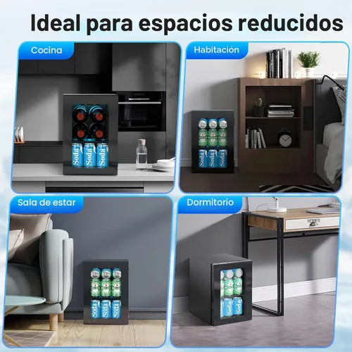 Vista 6 de Electactic Mini nevera para 24 latas, refrigerador de bebidas de 0.6 pies cúbicos con control digital de temperatura, dispensador de bebidas Negro