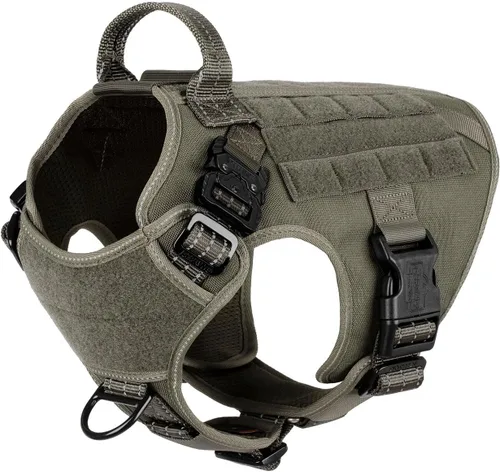 Vista 12 de ICEFANG - Arnés táctico para perros, talla S, con 2 hebillas de metal, chaleco para transportar carga, ligero y modular (MOLLE) con mango, clip