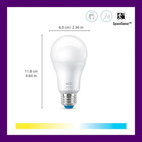 Vista 3 de WiZ 60W A19 - Bombilla inteligente LED blanca sintonizable, paquete de 1, E26, para interiores, se conecta a tu Wi-Fi existente, controla con voz