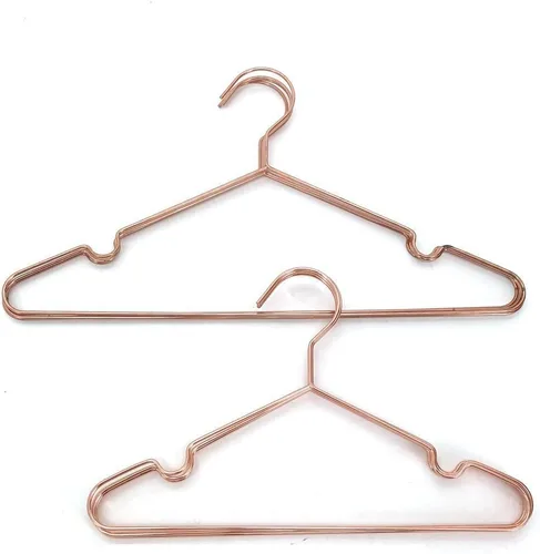 Vista 6 de Paquete de 10 perchas de 13 pulgadas para niños, color oro cobre rosa, con alambre de metal brillante, para almacenamiento y exhibición de camisas