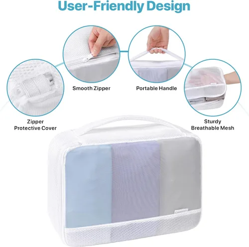 Vista 9 de Cambond Cubos de embalaje de malla de doble uso, bolsa de lavandería Cubos de embalaje transparentes para viajes, bolsas de lavandería de malla
