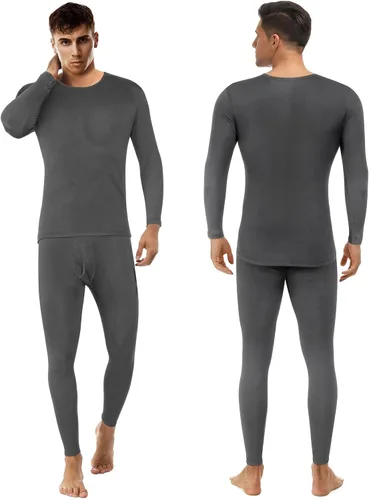 Vista 2 de Patelai 3 conjuntos de ropa interior térmica para hombre, capa base larga con forro polar para invierno clima frío