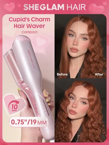 Vista 2 de SHEGLAM Ondulador de cabello ondulado de playa (rosa, 0.75 pulgadas)
