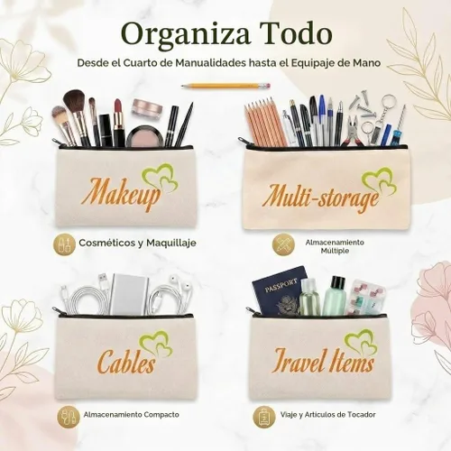 Vista 6 de Bolsa de lona en blanco con cremallera, bolsas de maquillaje a granel, bolsa multiusos de lona para lápices con cremallera resistente, bolsa