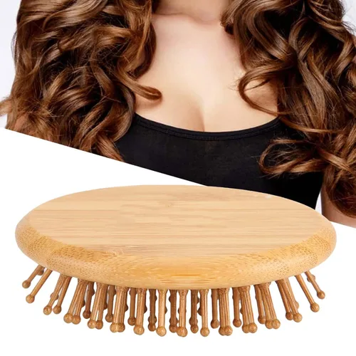 Vista 7 de Peine de masaje de madera, cepillo de pelo ovalado de madera sin mango, mini cepillo de madera para el cabello, masajeador de cuero cabelludo