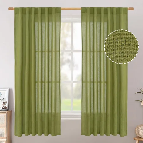 Vista 132 de BGment Cortinas cortas de lino marrón de 36 pulgadas de largo para ventanas, pequeñas cortinas de gasa semitransparentes para cocina, cafetería