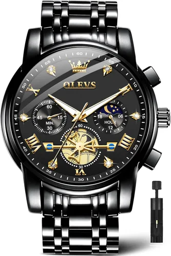 Vista 13 de OLEVS Relojes para hombre de plata, reloj de cronógrafo de acero inoxidable para hombre, reloj analógico de cuarzo de cara grande para hombre