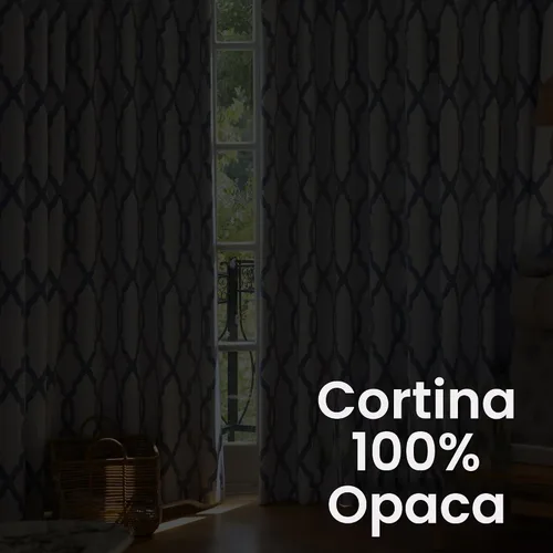 Vista 9 de [Usado] Cortinas 100% blackout, de 63 pulgadas de largo, para dormitorio, azul gris con estampado geométrico marroquí en blanco, cortinas